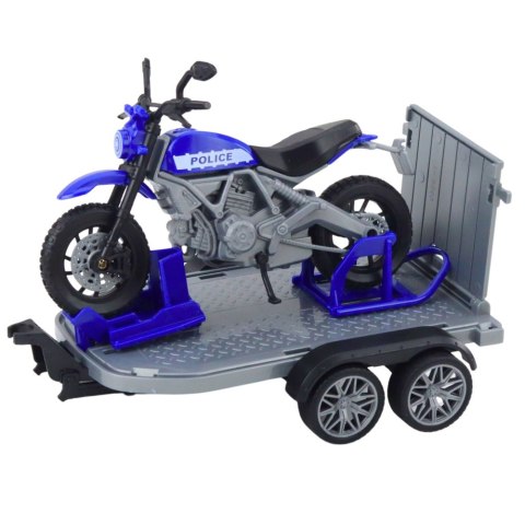 Zestaw Samochód Policyjny Z Lawetą i Motocyklem Światła Dźwięki