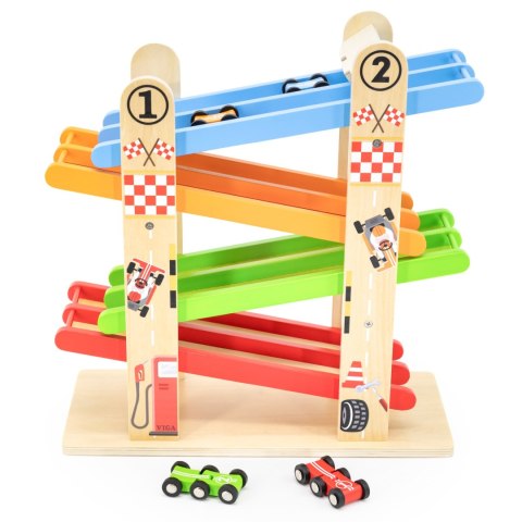 Viga Toys VIGA Drewniana Podwójna Zjeżdżalnia Dla Samochodzików Tor Wyścigowy