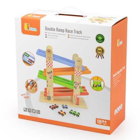 Viga Toys VIGA Drewniana Podwójna Zjeżdżalnia Dla Samochodzików Tor Wyścigowy