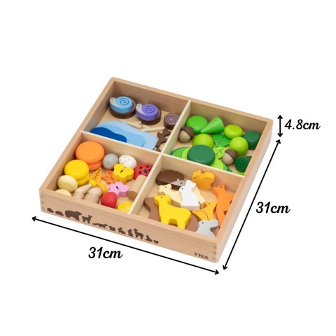 VIGA Drewniane Klocki Kolorowe Leśne Opowieści Pudełko 58el.