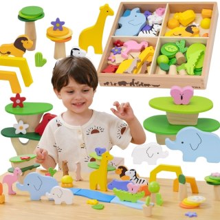 VIGA Drewniane Klocki Kolorowe Opowieści Tropikalne Pudełko 55el.