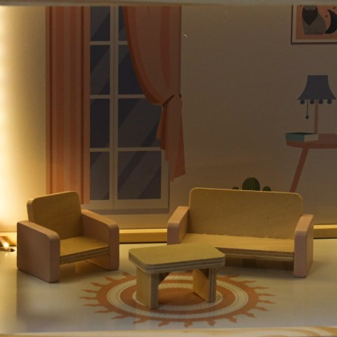 Domek dla lalek drewniany mebelki 78cm róż LED