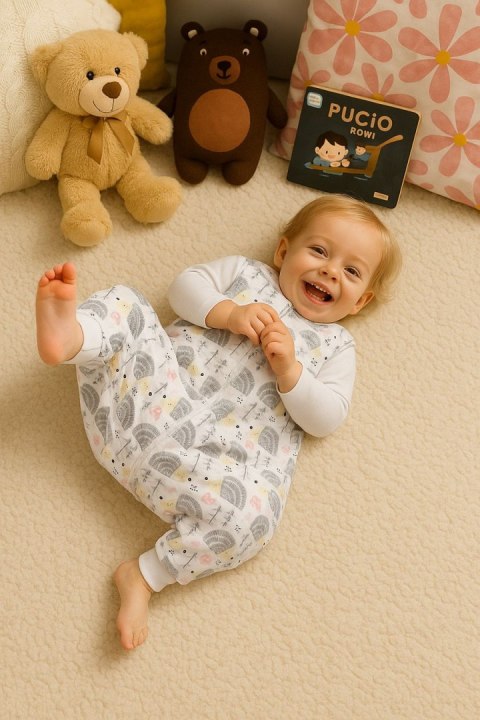 Śpiworek dla dzieci z nogawkami bawełniany ocieplany L 9-24 mcy TOG 2.5 - jeżyki szare