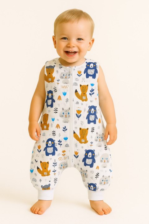 Śpiworek dla dzieci z nogawkami bawełniany ocieplany L 9-24 mcy TOG 2.5 - misie granatowe