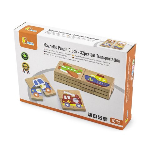 Viga Toys Viga Układanka drewniana puzzle magnetyczne - pojazdy Certyfikat FSC
