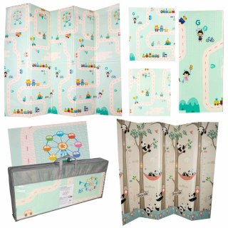 Mata edukacyjna piankowa dwustronna składana pandy ulica 180 x 200cm