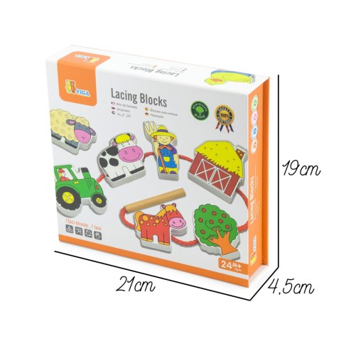 Viga Toys VIGA Drewniana Przeplatanka Klocki Farma do Nawlekania Montessori