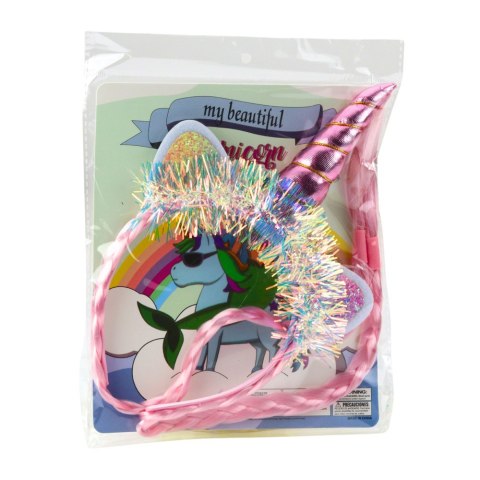 Opaska Do Włosów Jednorożec Róg Uszy Warkocze Różowa