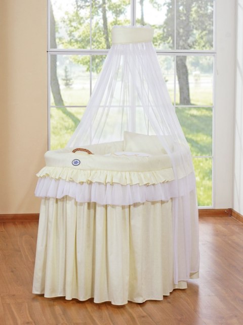 Kosz Mojżesza wiklinowy z baldachimem - Little Princess kremowy