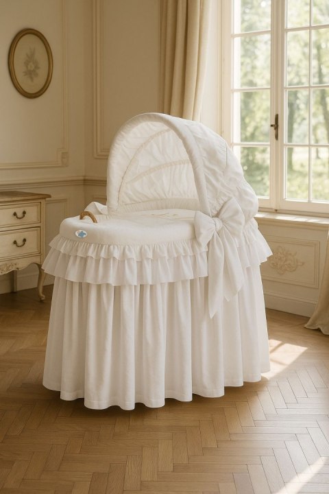 Kosz Mojżesza wiklinowy ze składaną budką - Little Princess biały