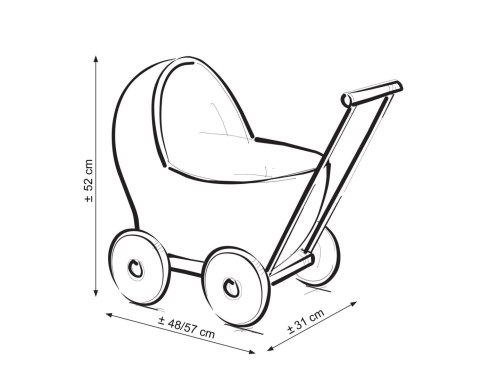 Wiklinowy wózek dla lalek pchacz biały z fioletową pościelką i miękką wyściółką STELLA