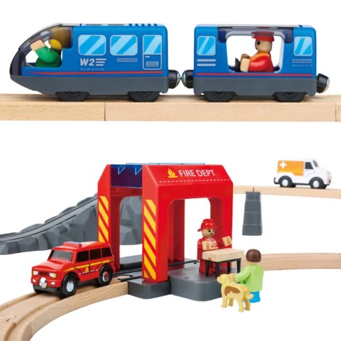 Tooky Toy Tooky Toy Drewniana Kolejka Staż Pożarna Ambulans 70 el.