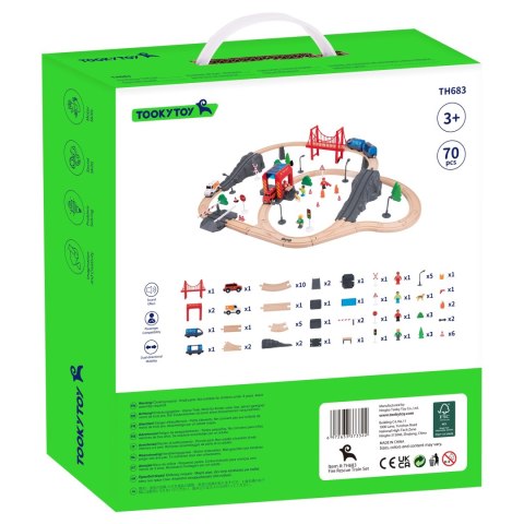 Tooky Toy Tooky Toy Drewniana Kolejka Staż Pożarna Ambulans 70 el.