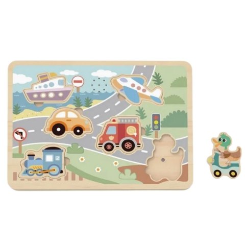 TOOKY TOY Drewniane Interaktywne Dźwiękowe Puzzle Pojazdy
