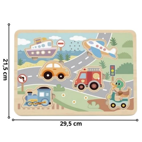 TOOKY TOY Drewniane Interaktywne Dźwiękowe Puzzle Pojazdy