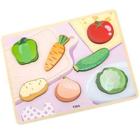 Viga Toys VIGA Drewniane Puzzle Układanka Montessori 2w1 Figurki Warzywa