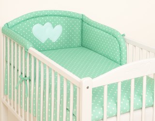 Ochraniacz do łóżeczka na szczebelki uniwersalny - Serduszka grochy na mięcie