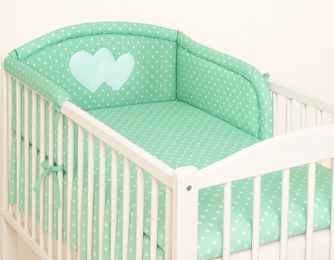 Ochraniacz do łóżeczka na szczebelki uniwersalny - Serduszka grochy na mięcie
