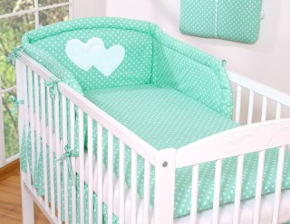 Ochraniacz do łóżeczka na szczebelki uniwersalny - Serduszka grochy na mięcie