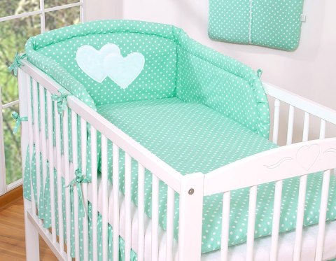 Ochraniacz do łóżeczka na szczebelki uniwersalny - Serduszka grochy na mięcie