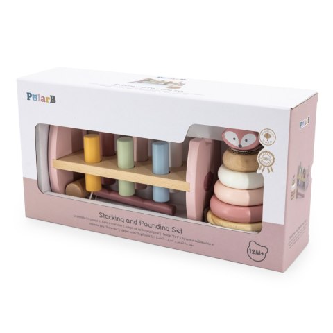 Viga Toys VIGA PolarB Zestaw Drewniana Piramidka + Przebijanka z Młoteczkiem Lisek Montessori