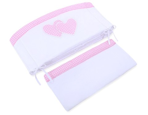 Ochraniacz do łóżeczka na szczebelki uniwersalny XXL - Serduszka kratka różowa