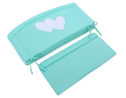 Ochraniacz do łóżeczka na szczebelki uniwersalny XXL - Serduszka miętowe