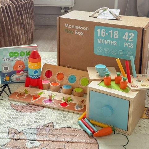 Tooky Toy TOOKY TOY Box Pudełko XXL Montessori Edukacyjne 7w1 Sensoryczne 16-18 Mies.