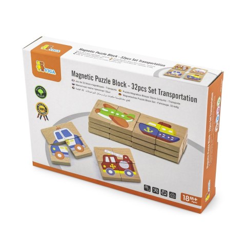 Viga Toys Viga Układanka drewniana puzzle magnetyczne - pojazdy Certyfikat FSC