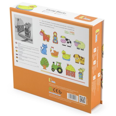 Viga Toys VIGA Drewniana Przeplatanka Klocki Farma do Nawlekania Montessori