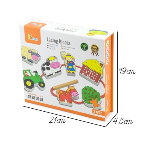 Viga Toys VIGA Drewniana Przeplatanka Klocki Farma do Nawlekania Montessori