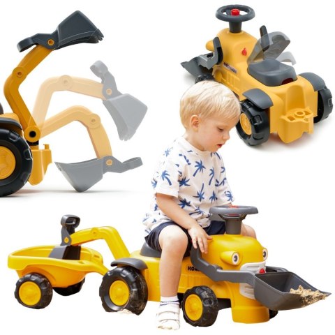 FALK Jeździk Traktor Komatsu z Łyżką Koparką i Przyczepą