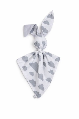 Miękka przytulanka DOUDOU kocyk króliczek z bawełny - Chmurki szare - szary