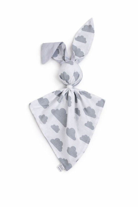 Miękka przytulanka DOUDOU kocyk króliczek z bawełny - Chmurki szare - szary