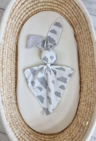 Miękka przytulanka DOUDOU kocyk króliczek z bawełny - Chmurki szare - szary