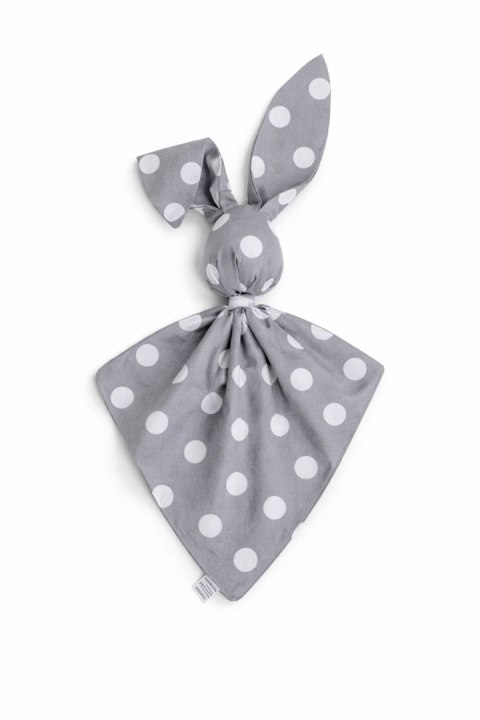 Miękka przytulanka DOUDOU kocyk króliczek z bawełny - Duże grochy na szarym