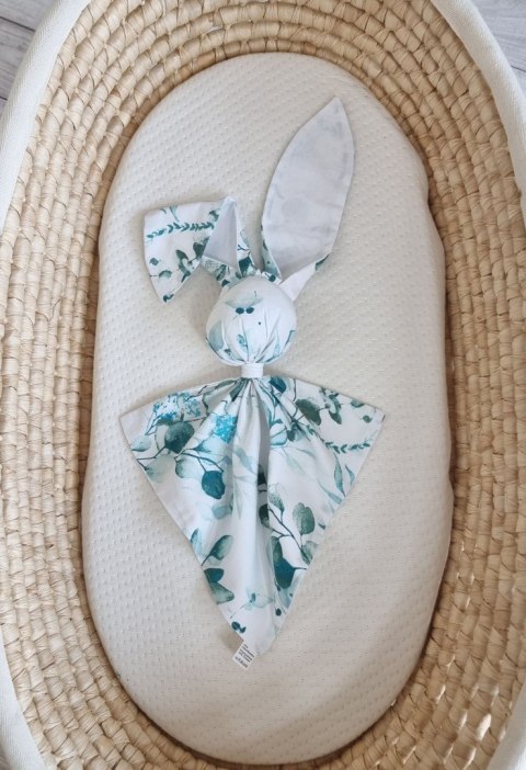 Miękka przytulanka DOUDOU kocyk króliczek z bawełny - Eucaliptus mint - biały