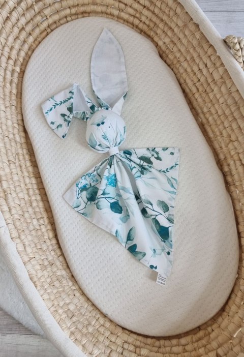 Miękka przytulanka DOUDOU kocyk króliczek z bawełny - Eucaliptus mint - biały