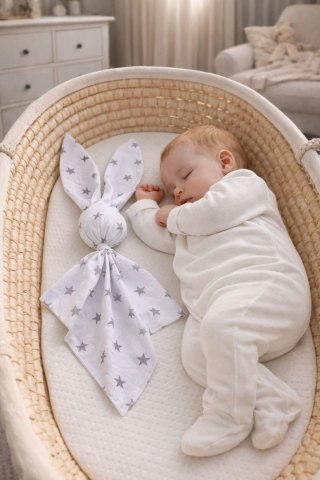 Miękka przytulanka DOUDOU kocyk króliczek z bawełny - Gwiazdki szare