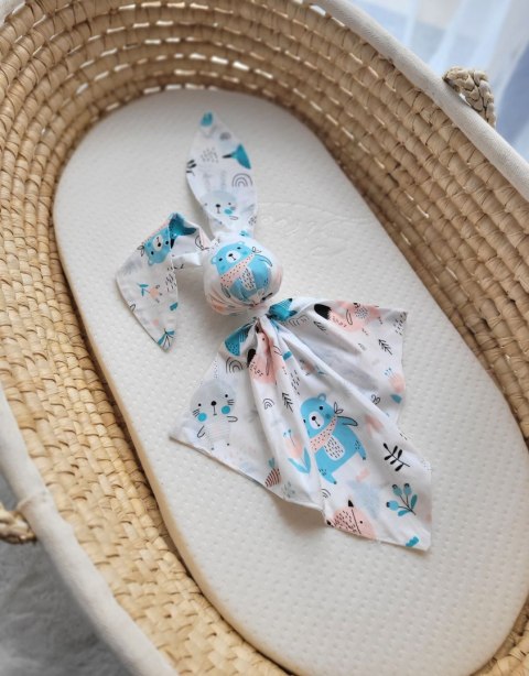 Miękka przytulanka DOUDOU kocyk króliczek z bawełny - Misie niebieskie