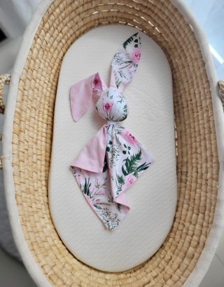 Miękka przytulanka DOUDOU kocyk króliczek z bawełny - Peonie różowe - róż