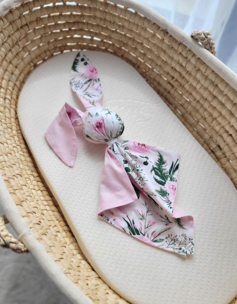 Miękka przytulanka DOUDOU kocyk króliczek z bawełny - Peonie różowe - róż