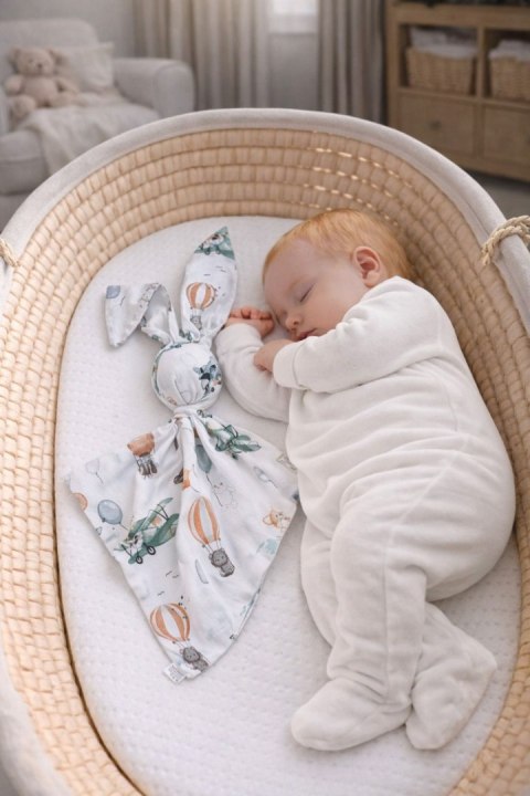 Miękka przytulanka DOUDOU kocyk króliczek z bawełny - Sky adventure