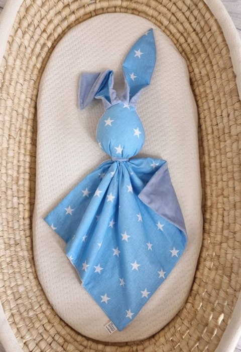 Zając przytulanka DOUDOU dwustronna bawełna i minky - Gwiazdki niebieskie - niebieski