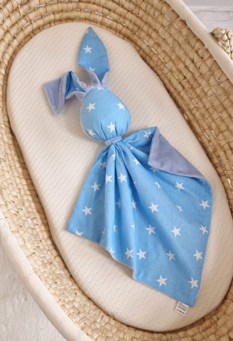 Zając przytulanka DOUDOU dwustronna bawełna i minky - Gwiazdki niebieskie - niebieski
