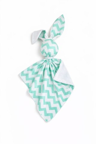 Zając przytulanka DOUDOU dwustronna bawełna i minky - Chevron miętowy - biały