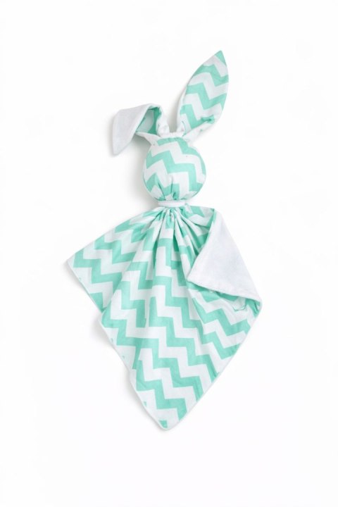 Zając przytulanka DOUDOU dwustronna bawełna i minky - Chevron miętowy - biały