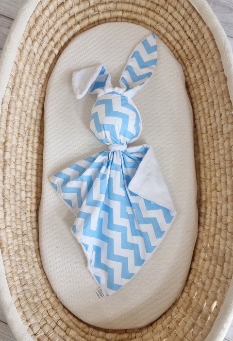 Zając przytulanka DOUDOU dwustronna bawełna i minky - Chevron niebieski - biały