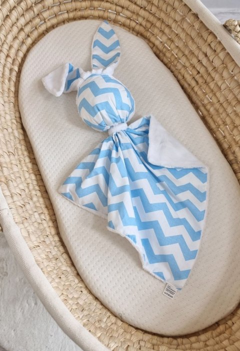 Zając przytulanka DOUDOU dwustronna bawełna i minky - Chevron niebieski - biały