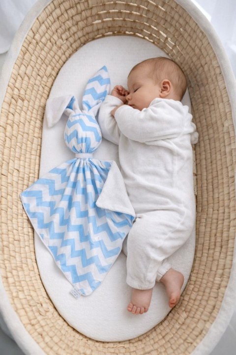 Zając przytulanka DOUDOU dwustronna bawełna i minky - Chevron niebieski - biały